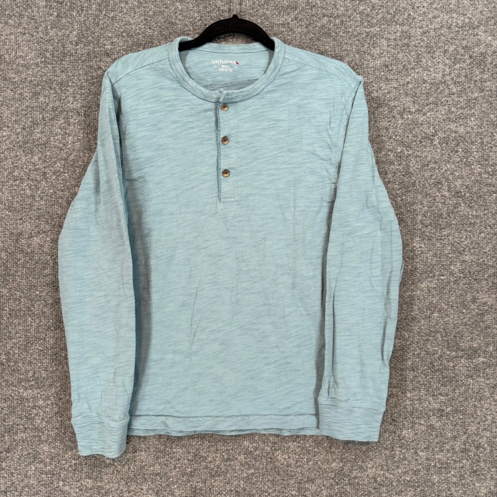 Untuckit Henley Shirt Mens Small Blue‎ Slub Cotton Long Sleeve Tshirt Casual